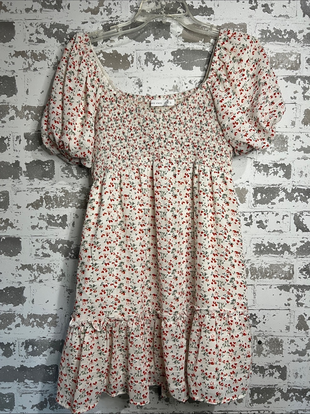 Altar'd State Cream Floral Puff-Sleeve Smocked Dress